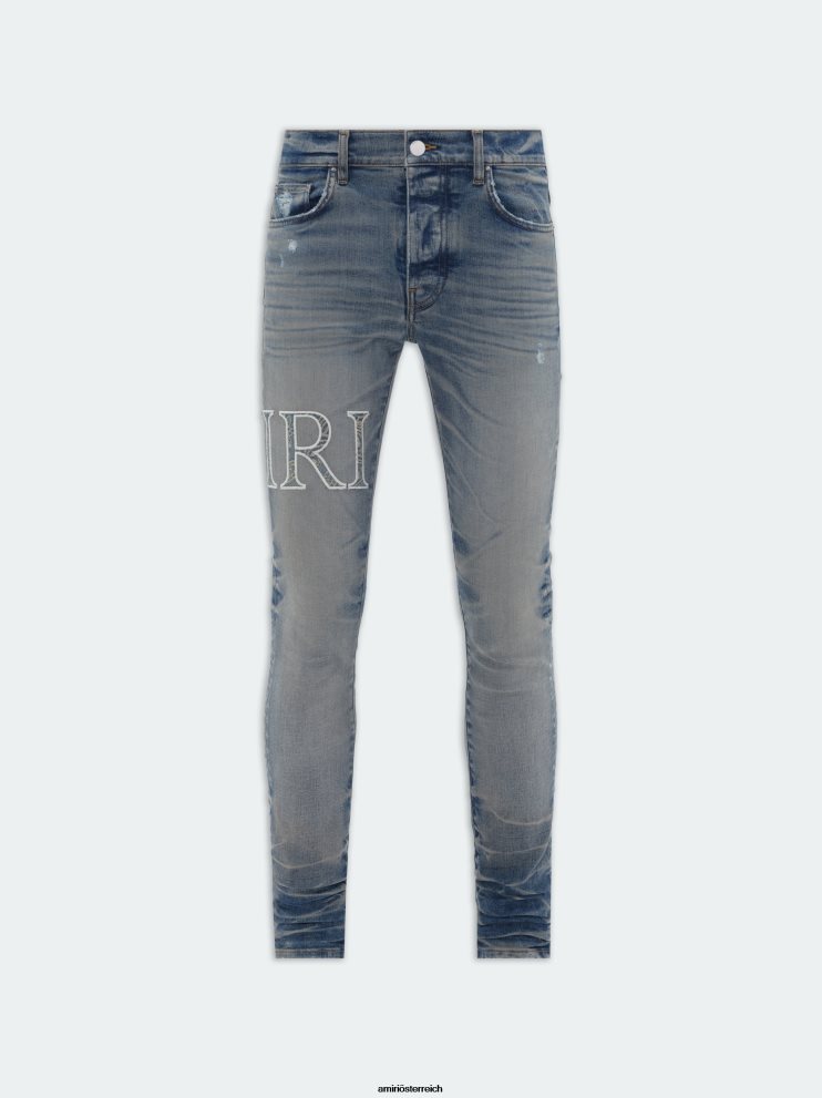 AMIRI Kleidung Vintage-Indigo 2RVT2T39 Männer Bandana-Jacquard-Jeans mit Core-Logo